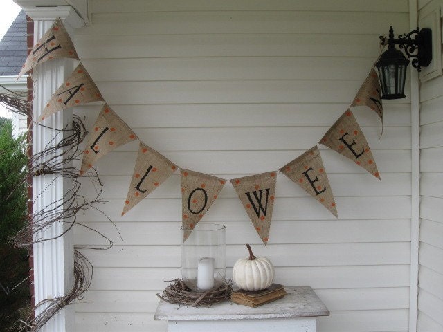 Ships today...HALLOWEEN LARGE Glitter Burlap Banner Pennant Bunting