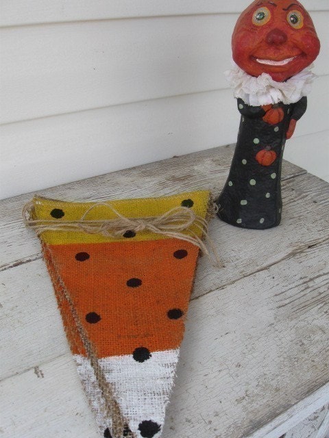 CANDY CORN hand painted Burlap Banner Pennant Bunting
