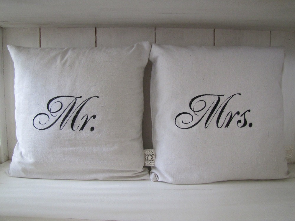 Mr and Mrs Feedsack Style Pillow Covers....Pair