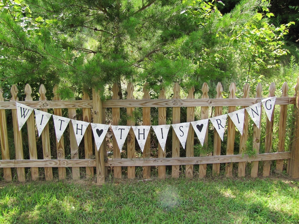WITH THIS RING Glittered Tattoo Burlap Wedding Banner, Photo Prop