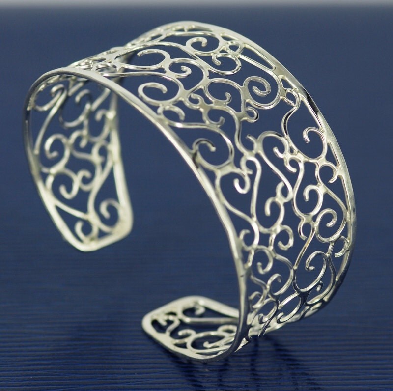 Sterling silver modern filigree cuff Bracelet bangle by rocknwrap