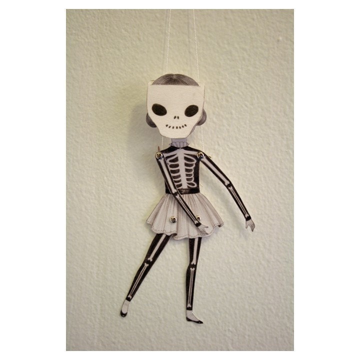 Skeleton suit - articulated paper doll set with 4 silver brads