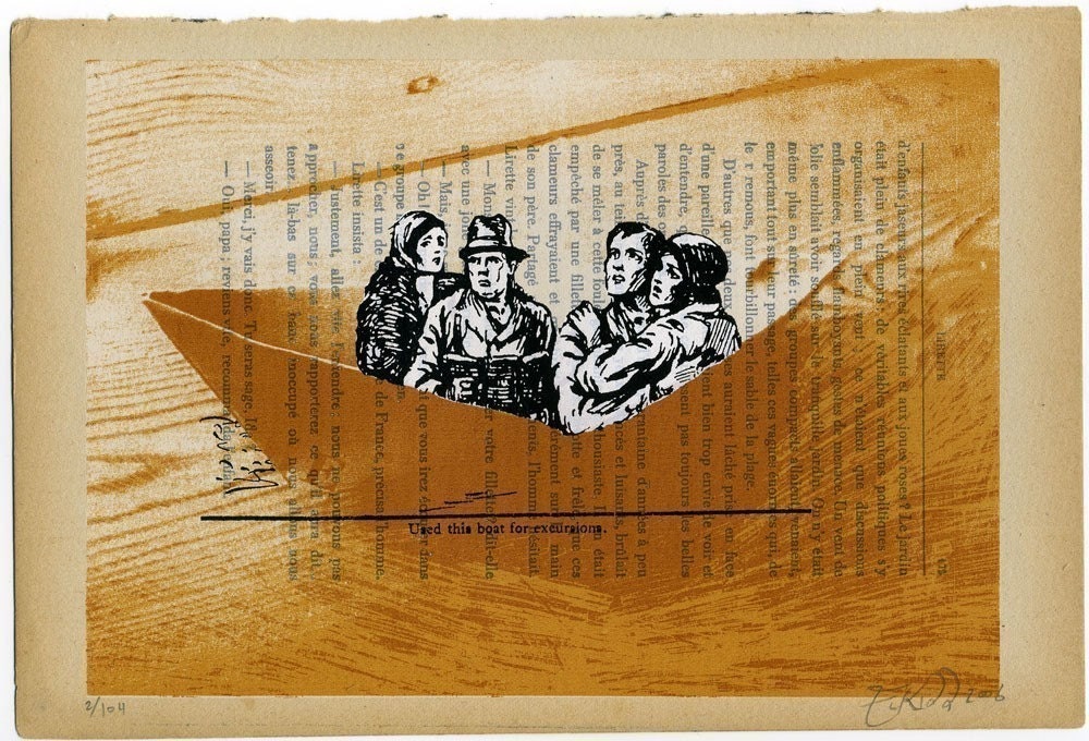 They Used This Boat Limited Edition Screen Print by Emma Kidd / book page all unique