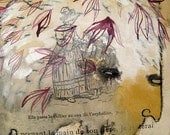 Magenta Leaves Original Forest Beast Monster Monoprint
