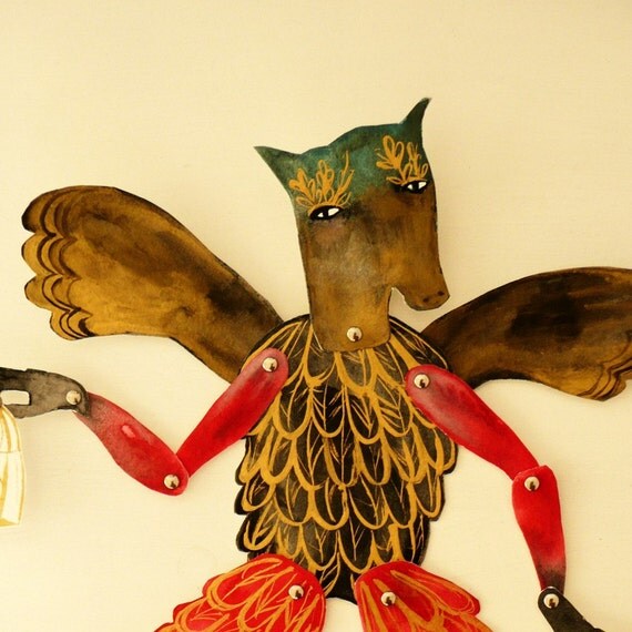 Horse Headed Papageno DIY Articulated Paper Doll with brads / Hinged Beasts Series
