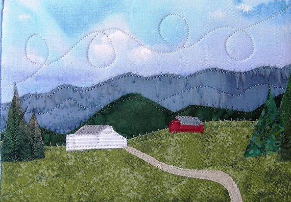 Fabric Postcard Art Quilt-Mountain Landscape Mini Quilt