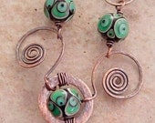 Drama in Copper and Green, Wired Necklace with Lampwork Beads