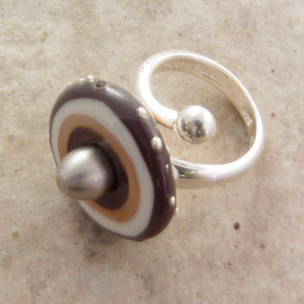 Pink and Brown Glass Lampwork Ring, Adjustable