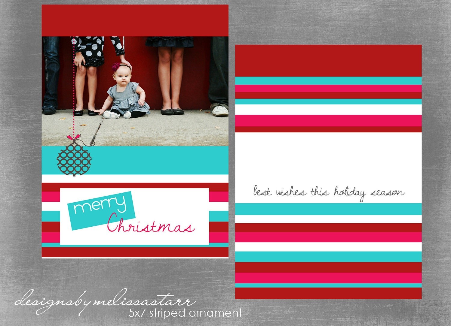 Items similar to PSD Christmas Card Photoshop Photo Template - Striped Ornament on Etsy