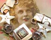 Celestial Antique BUTTONs bracelet, Victorian moon & stars in mother-of-pearl, 8.25" jewellery.