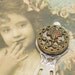 Scottish Thistle 1800's vintage button bookmark, Victorian flower on gold.