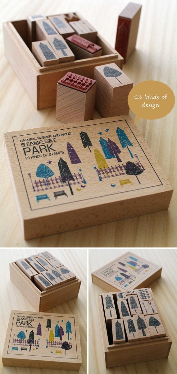 NEW - Wooden boxed - Park Stamps