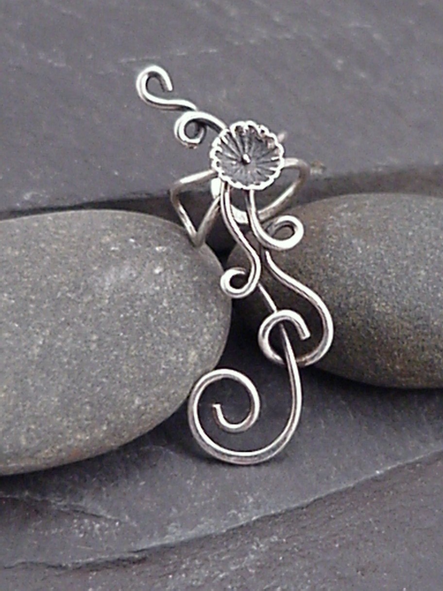 Sterling Flower EAR CUFF -  Silver Ear Cuff Wrap - DeVINE
