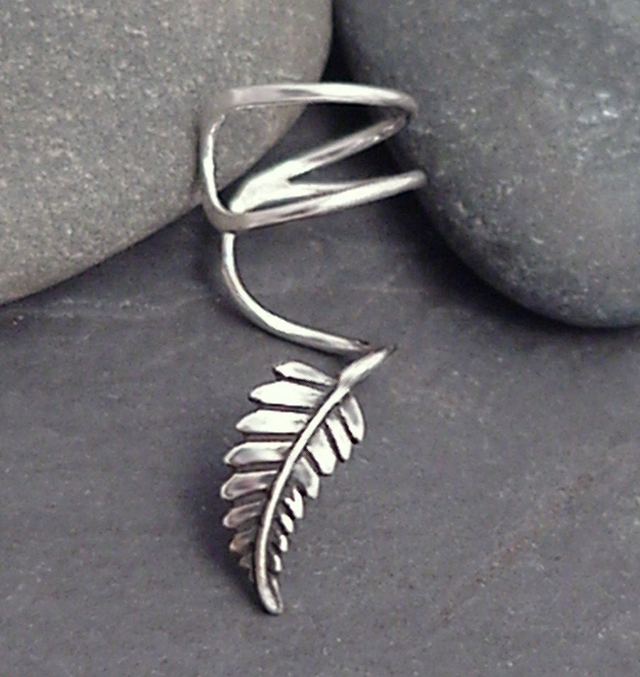 Sterling Leaf EAR CUFF - "New Leaf" Swirly Silver Ear Cuff