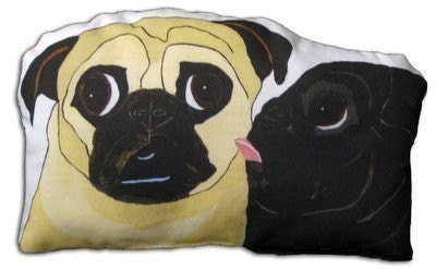 Pug Art Doll - Fawn and Black Pugs - The Kiss