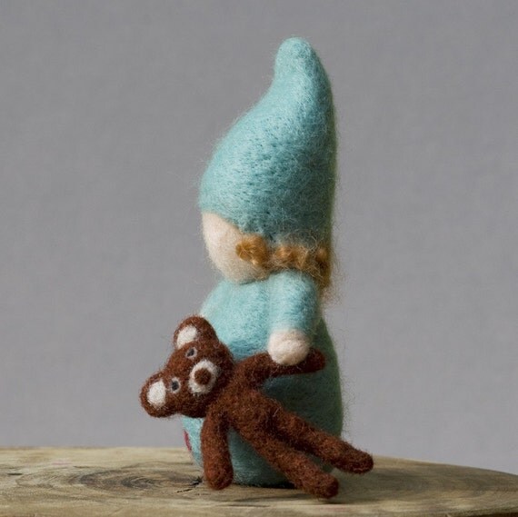 Needle Felted Art Child with Teddy by Julie Blanchette on Etsy