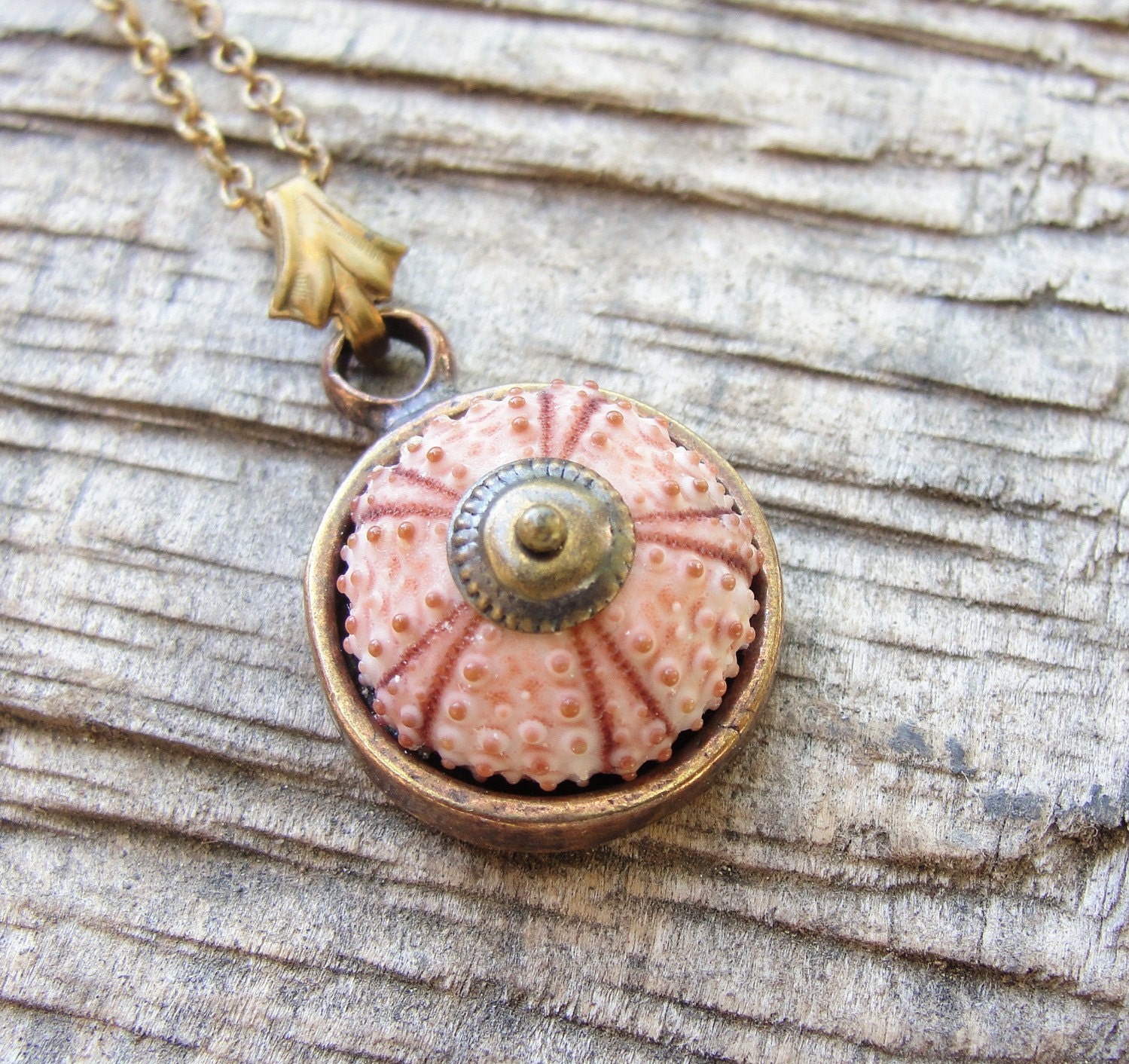 Sea Urchin Collection - Brass Pink Vintage style Necklace