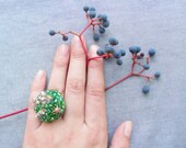 Silver Butterflies and Green Grass Ring