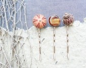 Sea Urchin Collection - Three Bobby Hair Pins - Sea urchin, Mother of Pearl and Shell