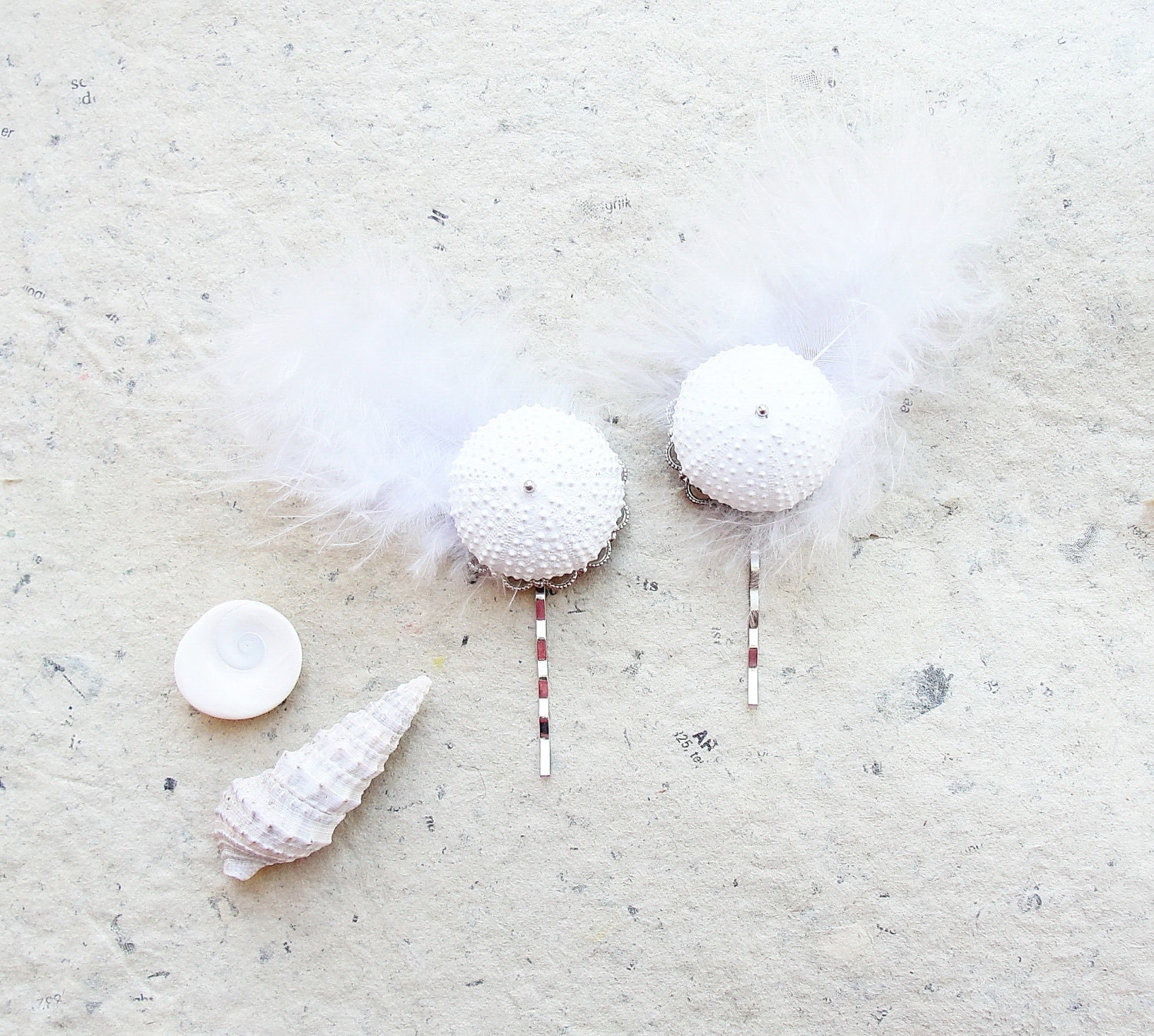 Sea Urchin White Bobby Hair Pins