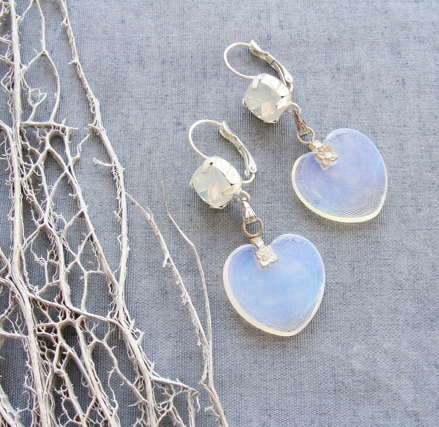 Splendid Bride - Moonstone and Crystal Necklace, Bracelet and Earrings Bridal Set