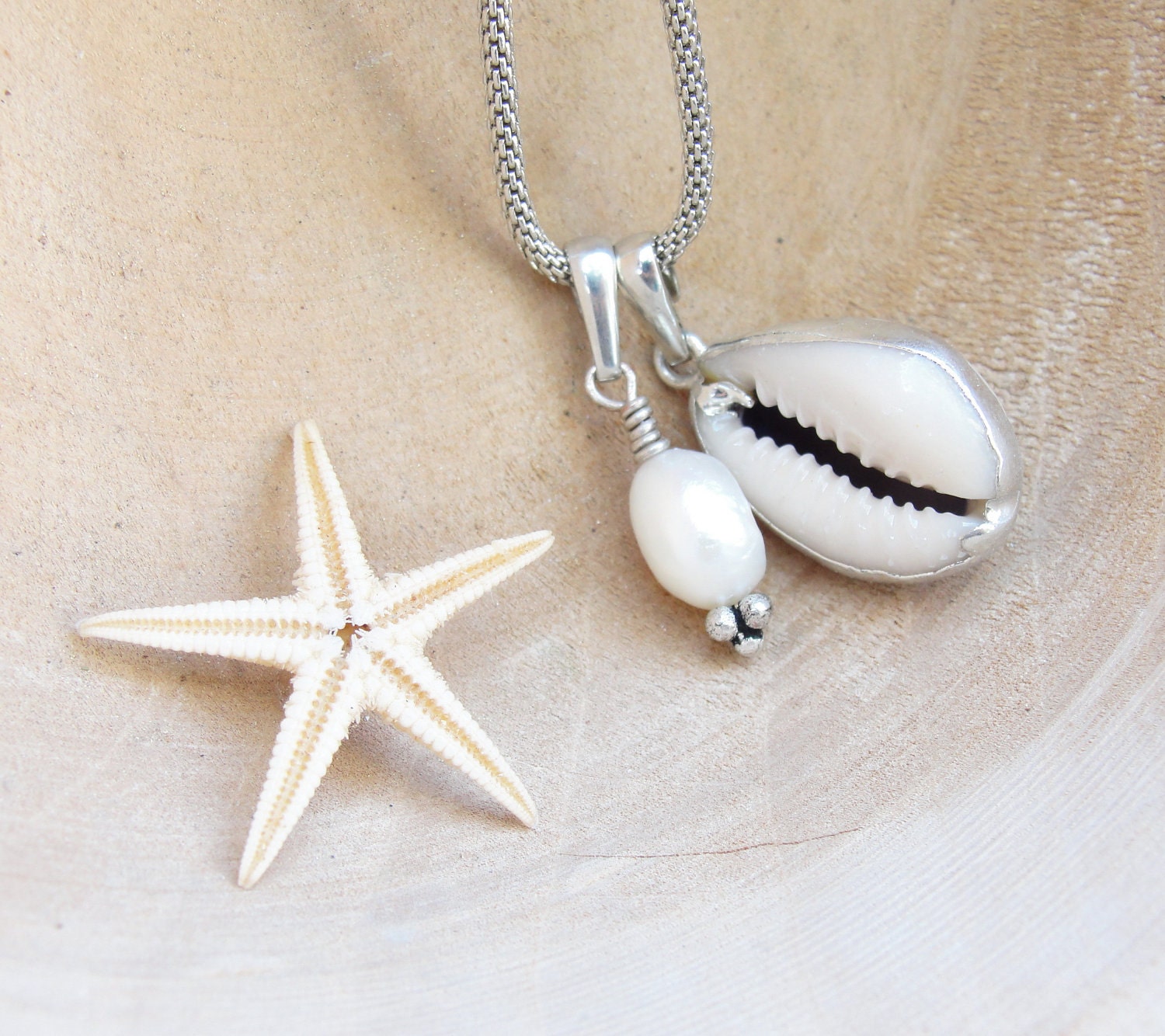 Cowry Shell and Pearl Necklace - Sea Treasure Collection