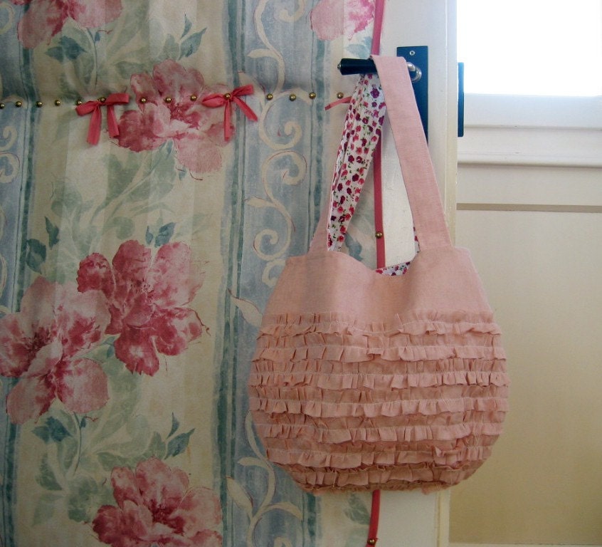 Ruffles Linen Bag - Camille Rose in Lithuanian Linen in Petal Pink