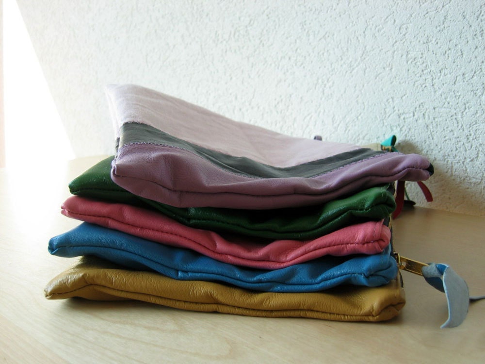 Bridesmaids Italian Leather and Linen Weddings Clutch - Set of 5 - Made To Order - Free Shipping