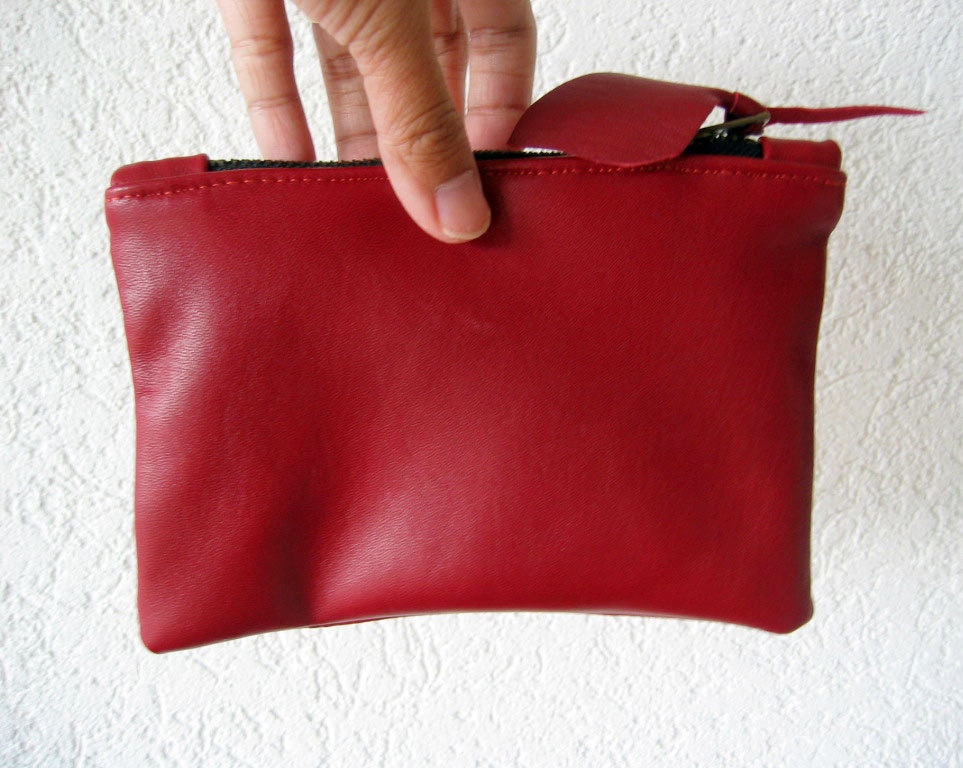 Leather Pouch - Italian Leather in Red Colour