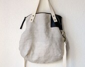 Aurelie Hobo Bag with Folded Top  and  Zipper Closure  in Upholstery European Natural Linen - Made to Order