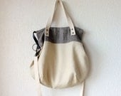Aurelie Hobo Bag with Folded Top  and  Zipper Closure  in  European Linen in Beige