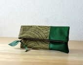Leather Clutch in Italian Leather and European  Canvas - Indie Patchwork Series