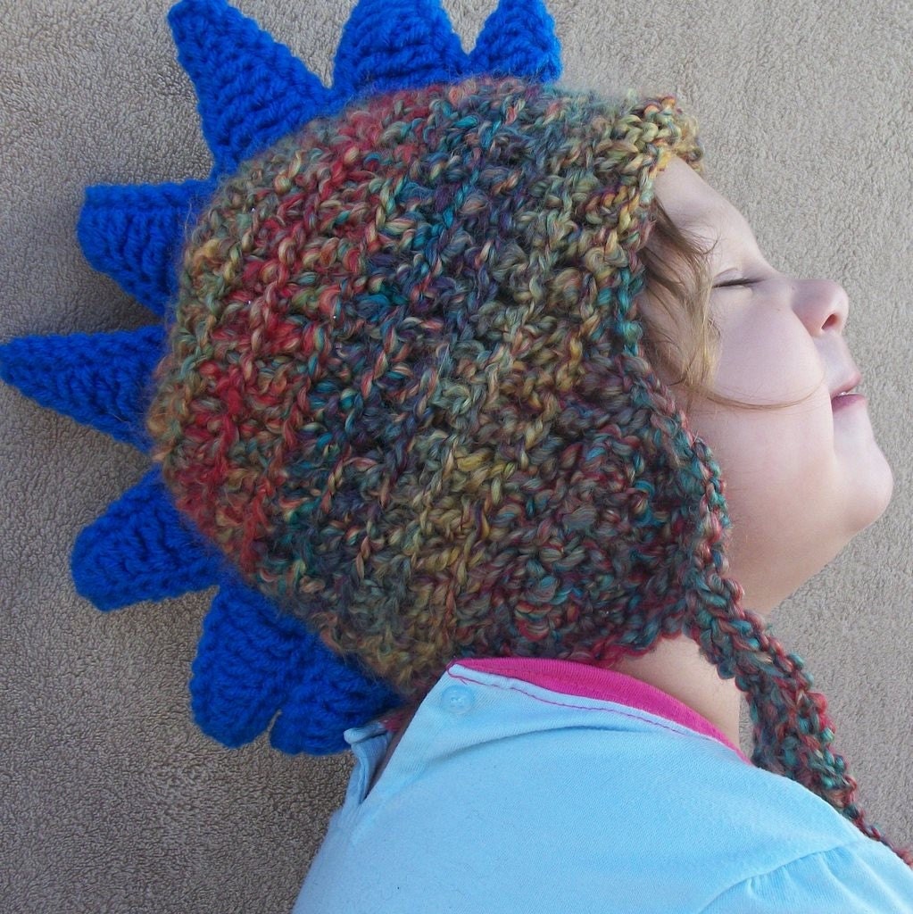 Dragon Hat in Desert Sunset - Child's Animal Hat, Dinosaur Knit Hat, Spike Hat