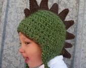 Dragon Hat in Olive Green -Animal Hat, Dinosaur Spike Hat, Ear Flap Hat