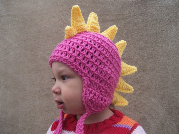 Girl's Dinosaur Hat - Dragon Hat in Bright Pink -Crochet Animal Hat