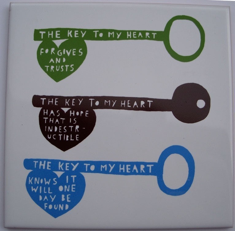 The Key To My Heart Handprinted Ceramic Tile