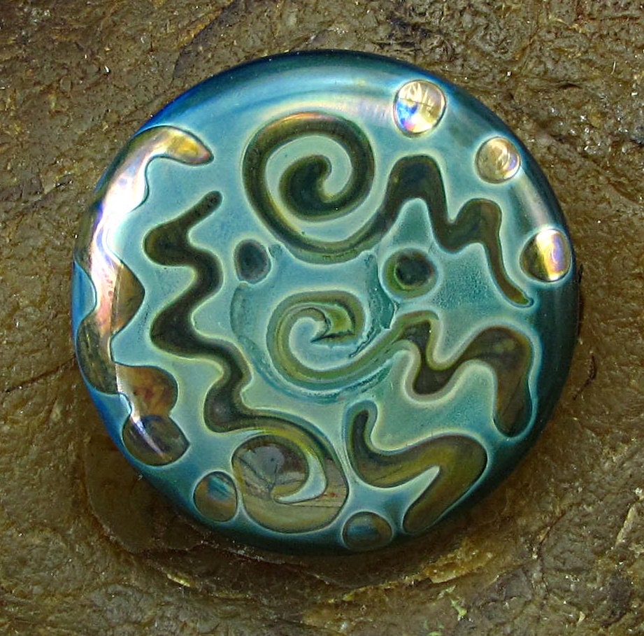 Handmade Lampwork Glass Focal Cabochon -Squiggles- by Jason Powers SRA