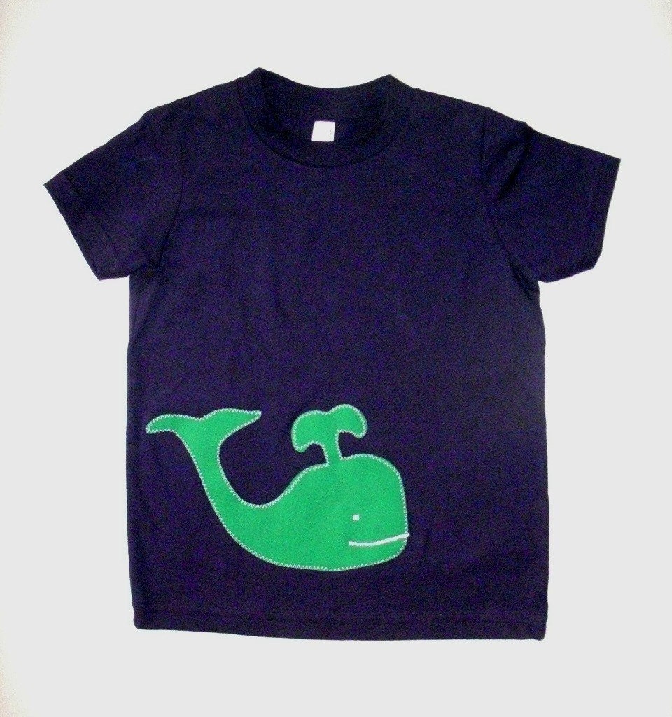 Whale Applique- Navy and Kelly Green Tshirt- Kids or Womens