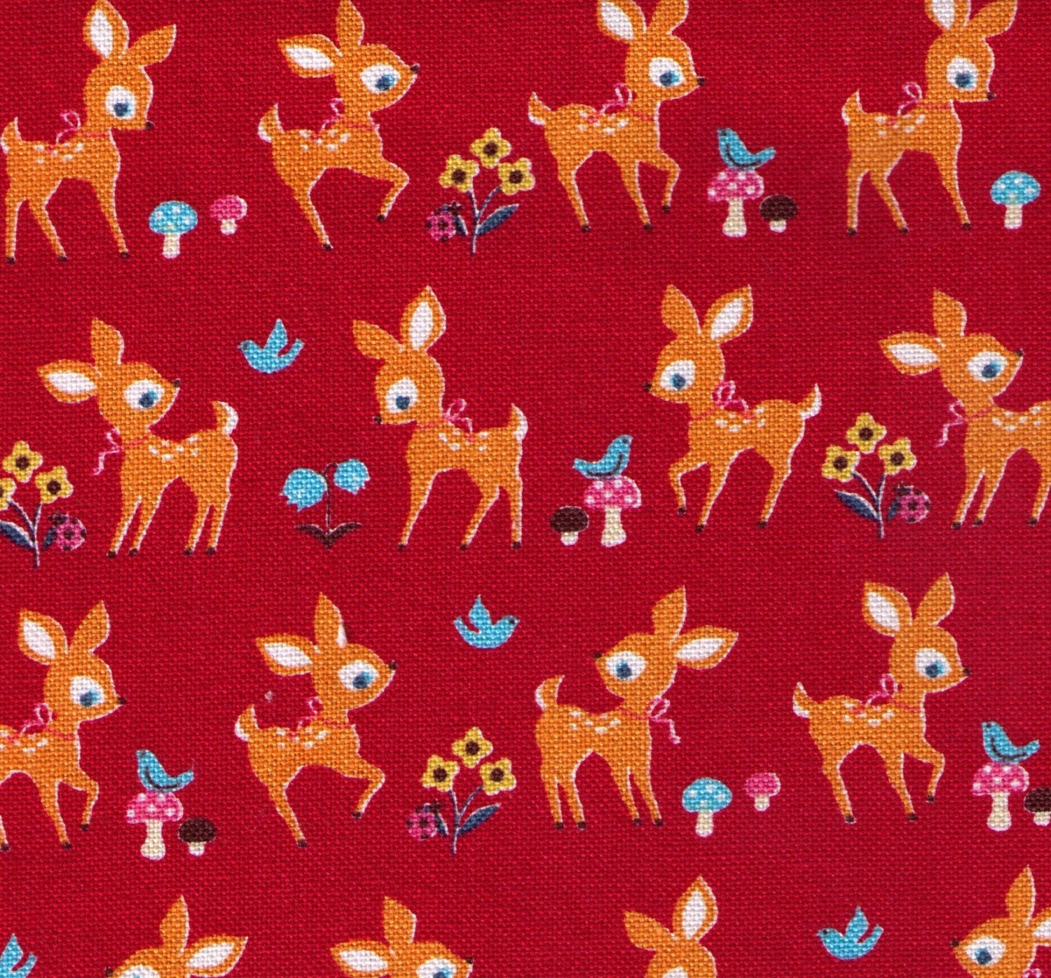 SALE - 1 YARD - Red Reindeer Deer - Cosmo Textiles Japanese Fabric - Heavy Canvas