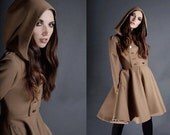Hooded Double Breasted Melton Wool Olga Coat