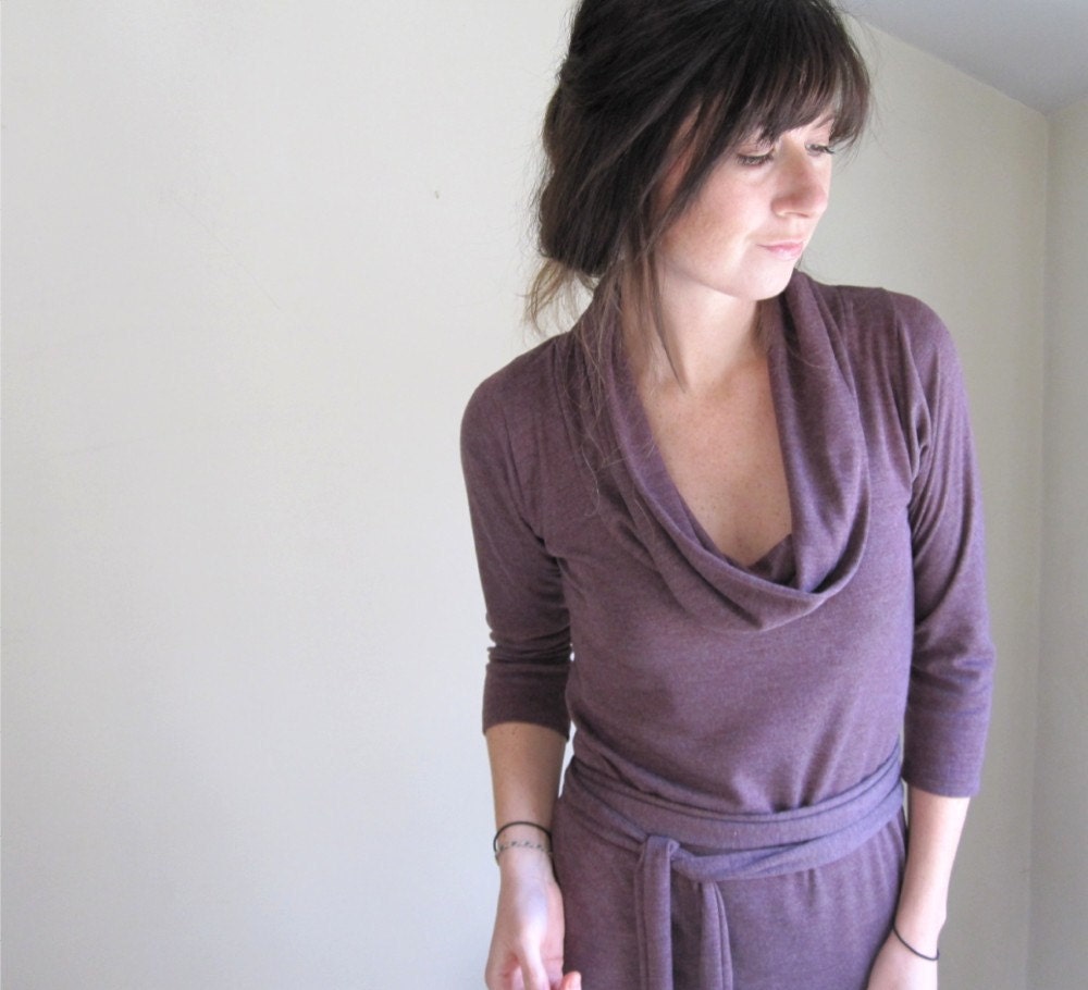 Plum Heather Womens Cowl Dress // Long Sleeve // Made to Order in Your Size