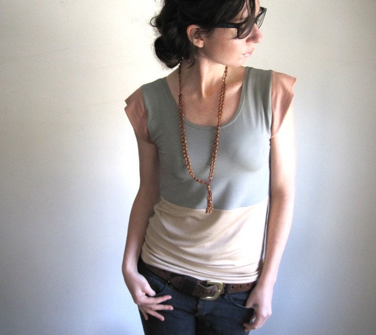 Pastel Sage and Cream Color Block Top - Custom Made to Order