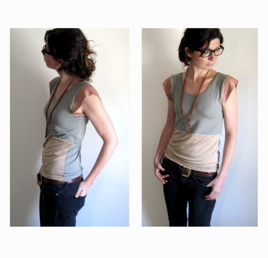 Pastel Sage and Cream Color Block Top - Custom Made to Order
