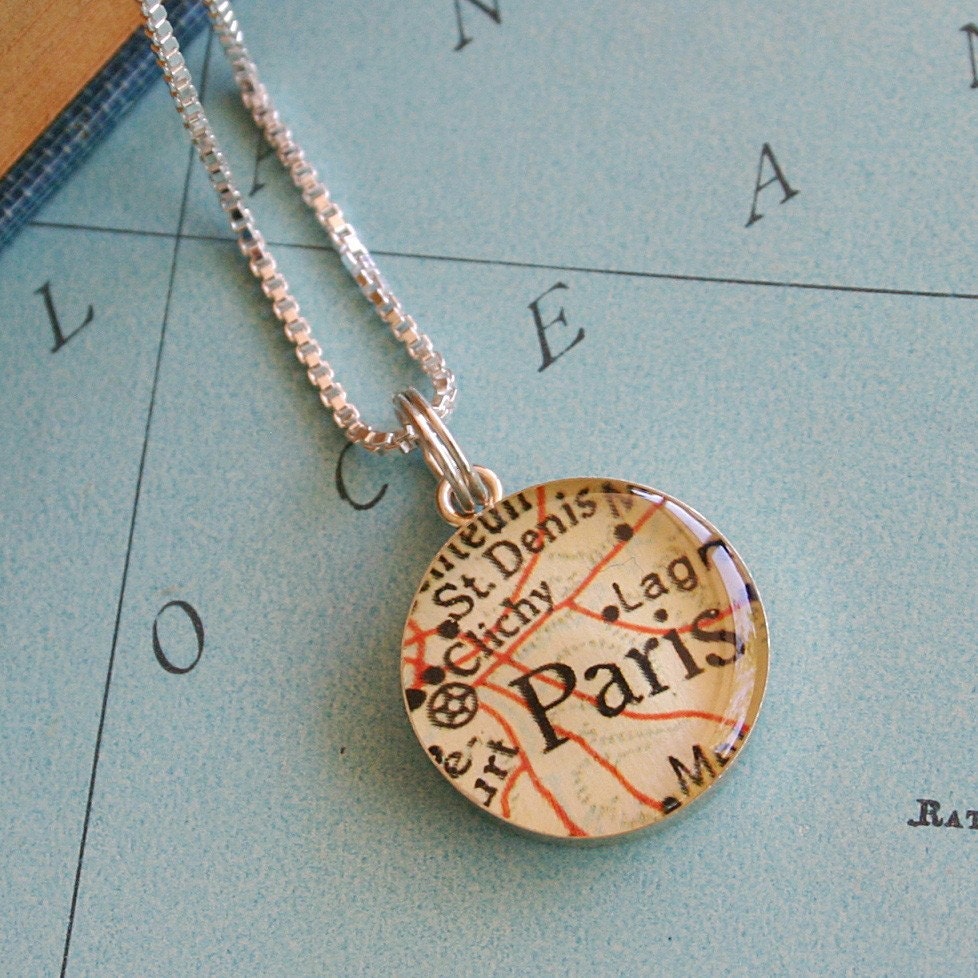 Paris - Sterling Vintage Map Charm Necklace
