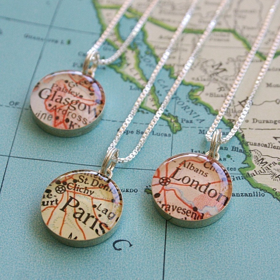 Custom Location - Sterling SIlver Map Charm Necklace
