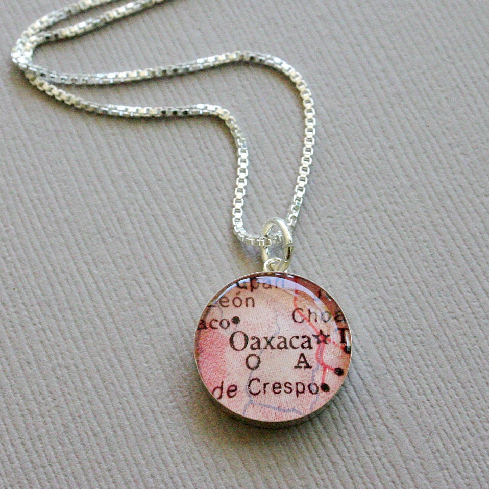 Oaxaca, Mexico - Sterling Map Charm Necklace
