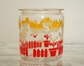 vintage glass jar with animals, red and yellow nursery decor