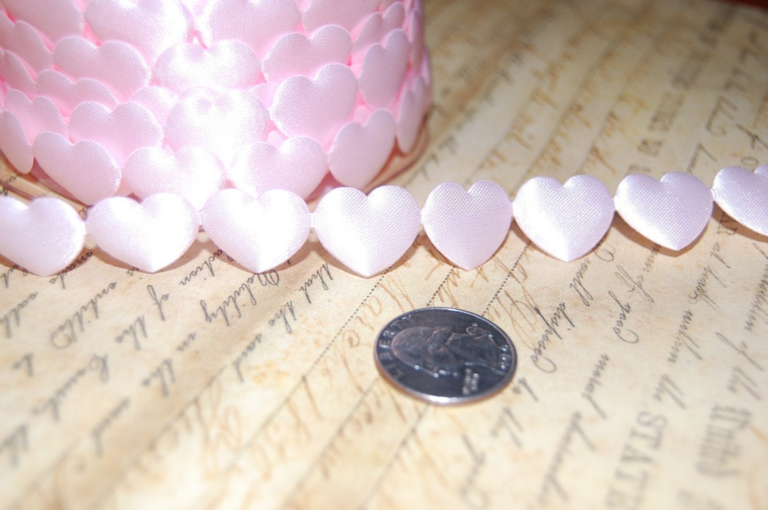 Pink Satin Puffy Heart Ribbon Trim