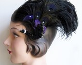 LIMITED RUN - Peacock Fascinator - Flapper - Wedding - Black Swan