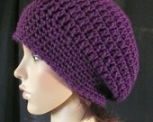 Crocheted Slouchy Beanie in Deep Violet Purple